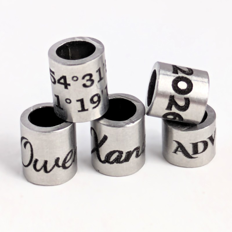 Personalized Stainless Steel Beads OD 6mm ID 4mm - Laser Engraved for Bracelets, Lanyards & Keyrings