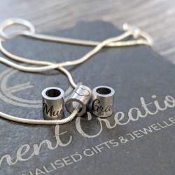 Engraved Tube Bead on Sterling Silver Snake or Trace Chain