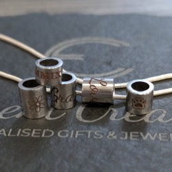 Engraved Tube Bead on Sterling Silver Snake or Trace Chain