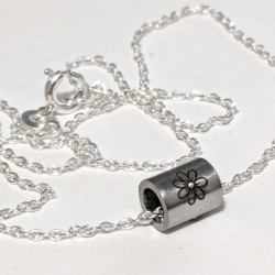 Engraved Tube Bead on Sterling Silver Snake or Trace Chain