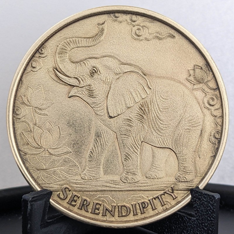 Personalized Brass Lucky Coin - Elephant & Griffin Embossed Talisman