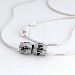 Engraved Barrel Bead on Sterling Silver Snake Chain