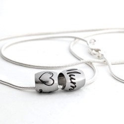 Engraved Barrel Bead on Sterling Silver Snake Chain