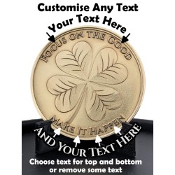 Personalized Brass Lucky Coin - Four Leaf Clover & Griffin, Engraved Text