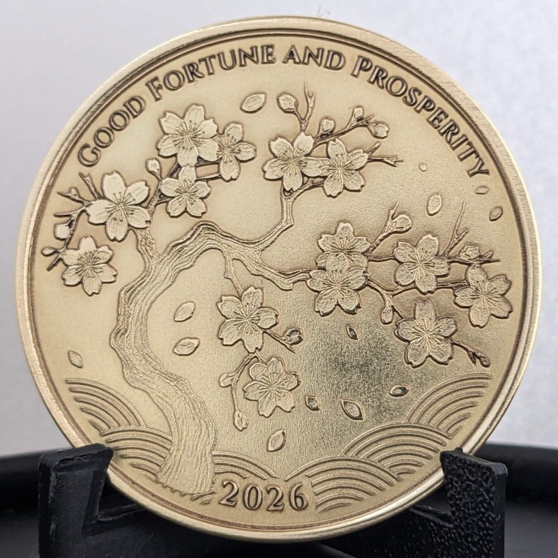 Personalized Brass Lucky Coin - Cherry Blossom Tree & Griffin