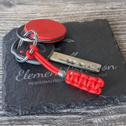 1 x Personalised Paracord Zipper Pull Keyring - Custom Engraved Bead