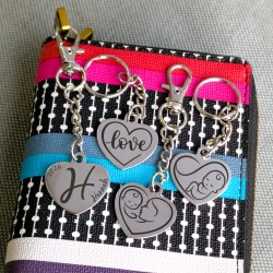 Personalized Heart Bag Charm - Baby Initial, Birth Year, Name Engraving - New Mom Gift