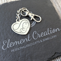 Personalized Heart Bag Charm - Baby Initial, Birth Year, Name Engraving - New Mom Gift