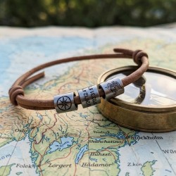 Custom Engraved Leather Cord Bracelet: Minimalist Steel Beads, Men's, Women's, Names, Dates, Coordinates, Symbols