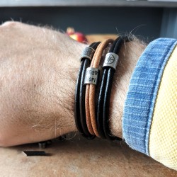 Custom Engraved Leather Cord Bracelet: Minimalist Steel Beads, Men's, Women's, Names, Dates, Coordinates, Symbols