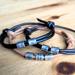 Custom Engraved Leather Cord Bracelet: Minimalist Steel Beads, Men's, Women's, Names, Dates, Coordinates, Symbols