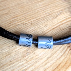 Custom Engraved Leather Cord Bracelet: Minimalist Steel Beads, Men's, Women's, Names, Dates, Coordinates, Symbols