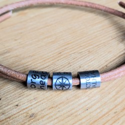 Custom Engraved Leather Cord Bracelet: Minimalist Steel Beads, Men's, Women's, Names, Dates, Coordinates, Symbols