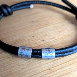 Custom Engraved Leather Cord Bracelet: Minimalist Steel Beads, Men's, Women's, Names, Dates, Coordinates, Symbols