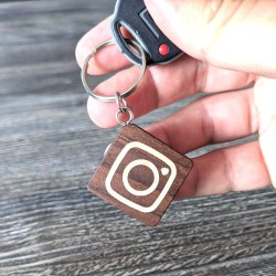 NFC Tag Keychain, Walnut & Maple Wood Inlay