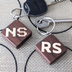 NFC Tag Keychain, Walnut & Maple Wood Inlay